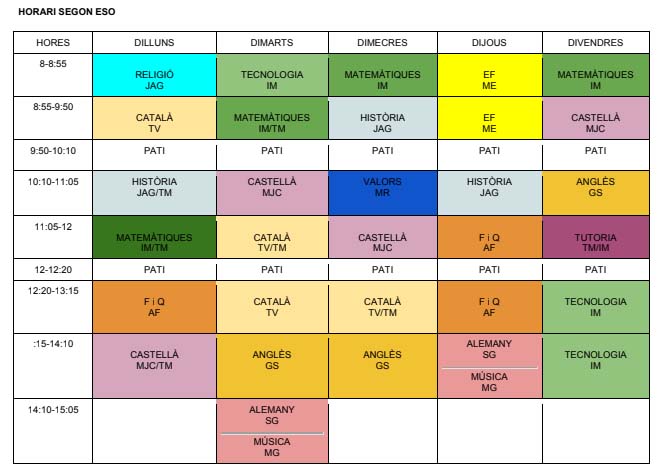 HORARI 2 ESO