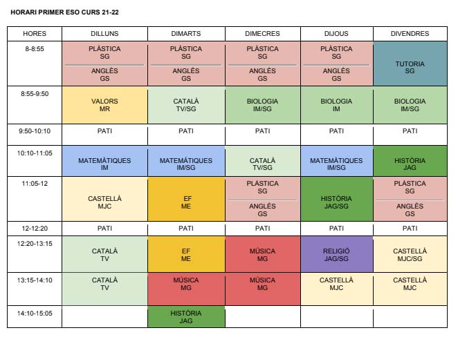 HORARI ESTIU 1 ESO