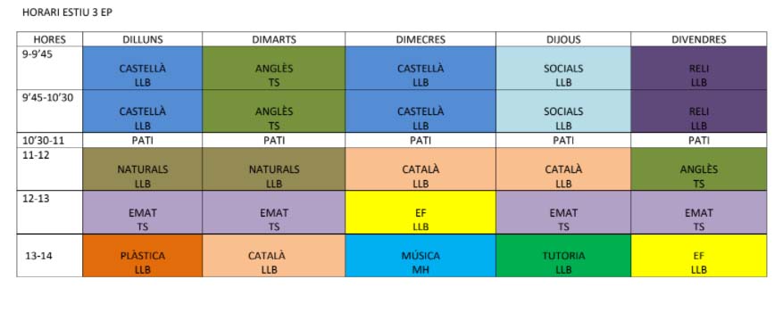HORARI ESTIU 3 EP