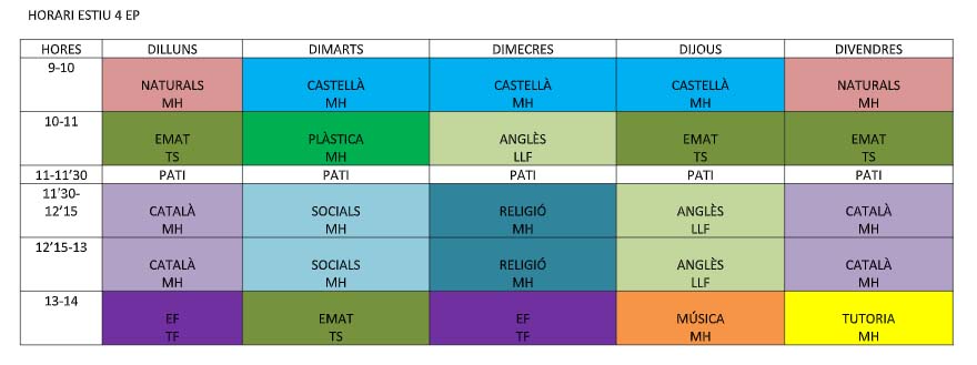 HORARI ESTIU 4 EP