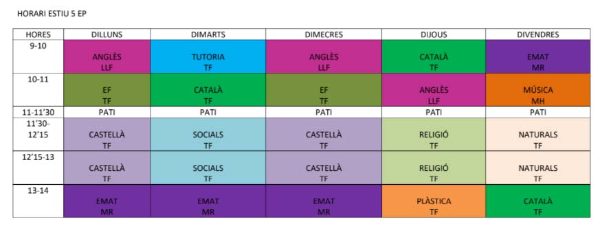 HORARI ESTIU 5 EP