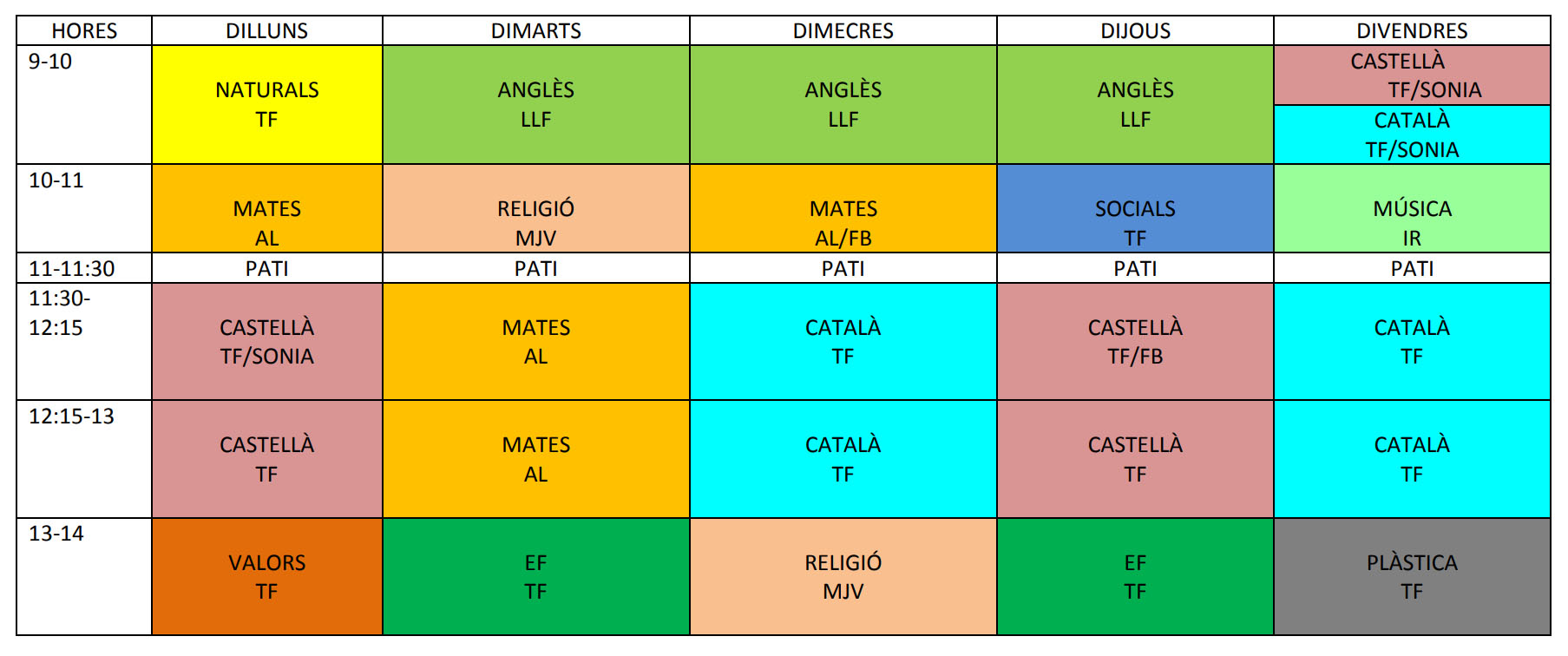 HORARI 5è EP SEPTEMBRE I JUNY 22-23